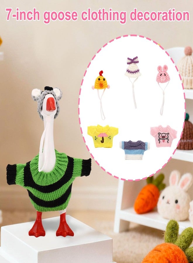 Sinbana 6 Sets Mini Desk Goose Outfits and Hats, Cute Knitted Sweater Clothes for 7 Inch Magnetic Desktop Goose or Keychain Adorable Porch Geese Statue Costumes Headwear Accessories for Home Office Display - Image 3